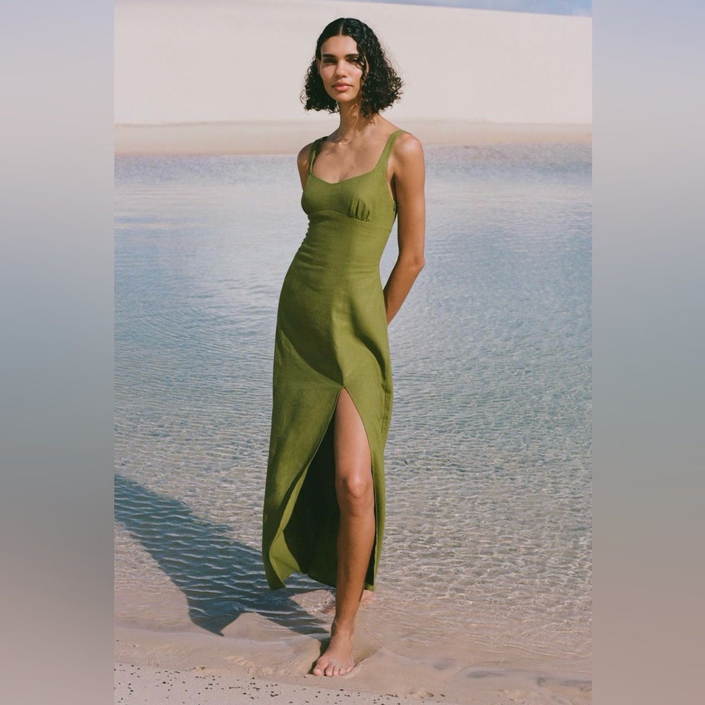 Zara large green linen blend midi dress